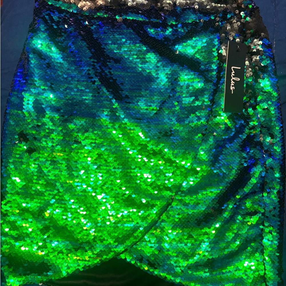 Lulu's Shimmering Sequin Skirt in Blue and Green